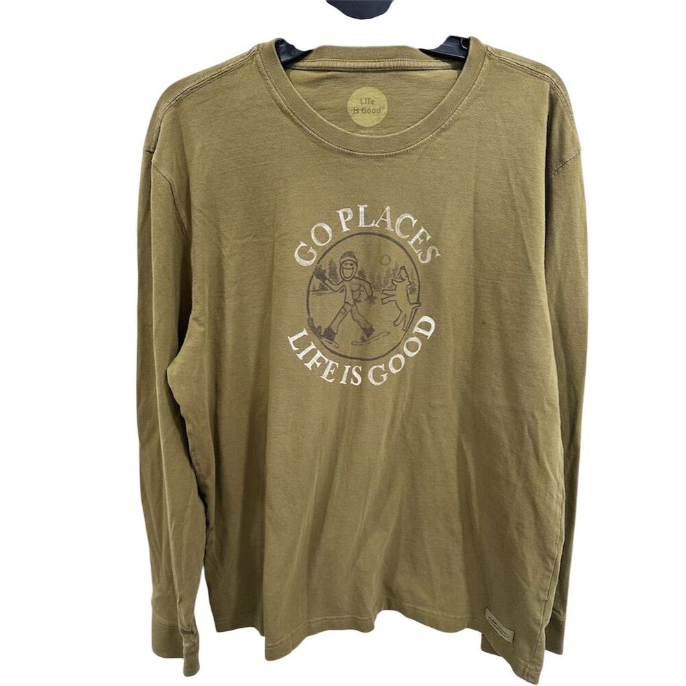 Life is Good Men's Long Sleeve Graphic Tee "Go Places" Olive Green‎ Standard L